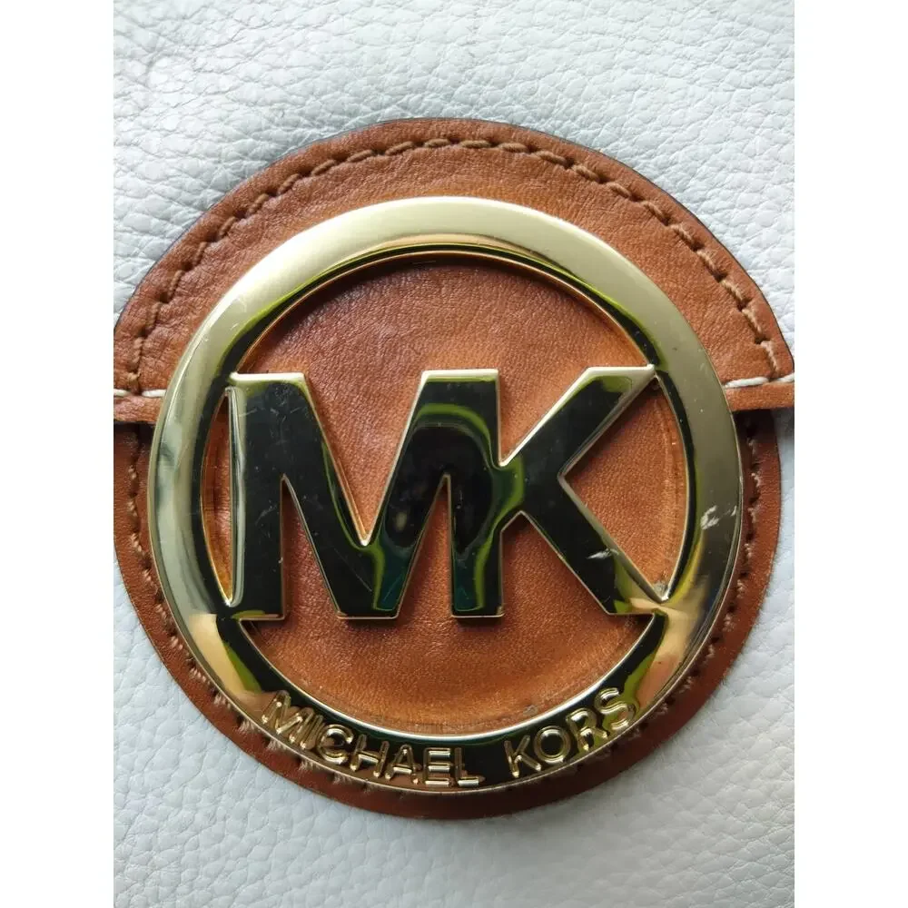 Michael Kors Margo White Pebbled Leather Logo Double Handles Satchel Bag